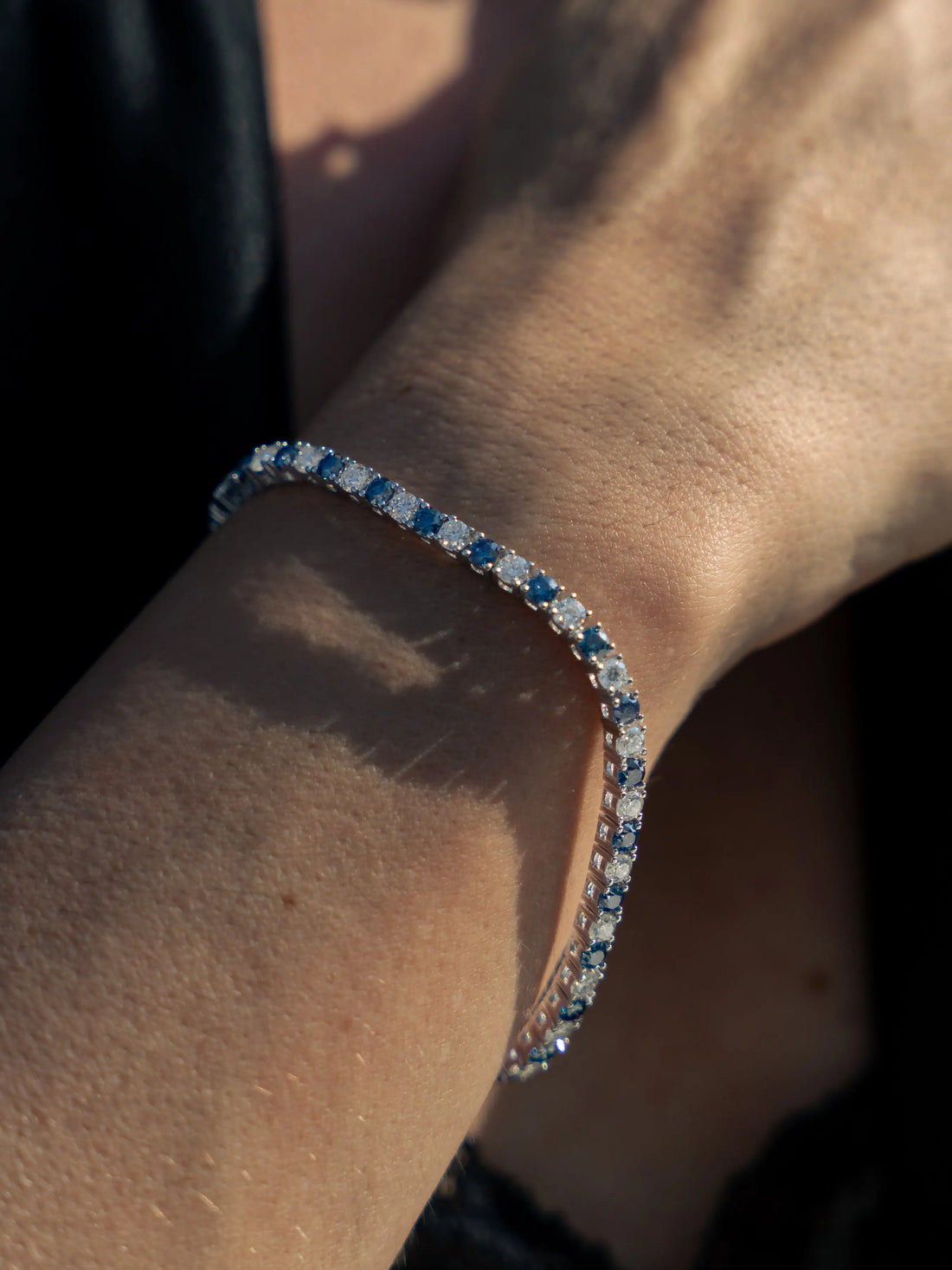 Blue Sapphire & Moissanite Tennis Bracelet - Lab Grown Diamonds Store
