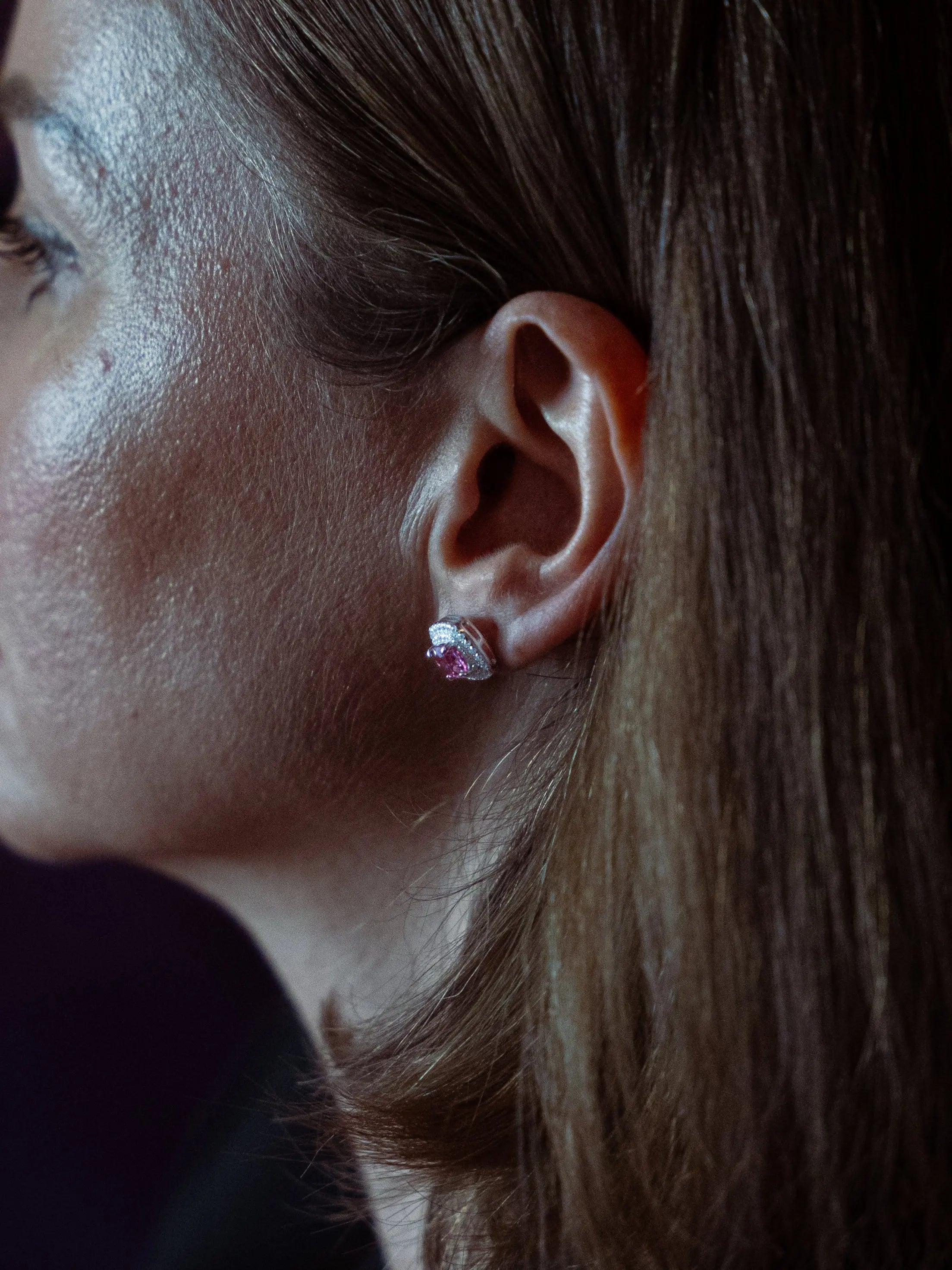 Pink Diamond Inspired & Moissanite Cushion Halo Earrings - Lab Grown Diamonds Store