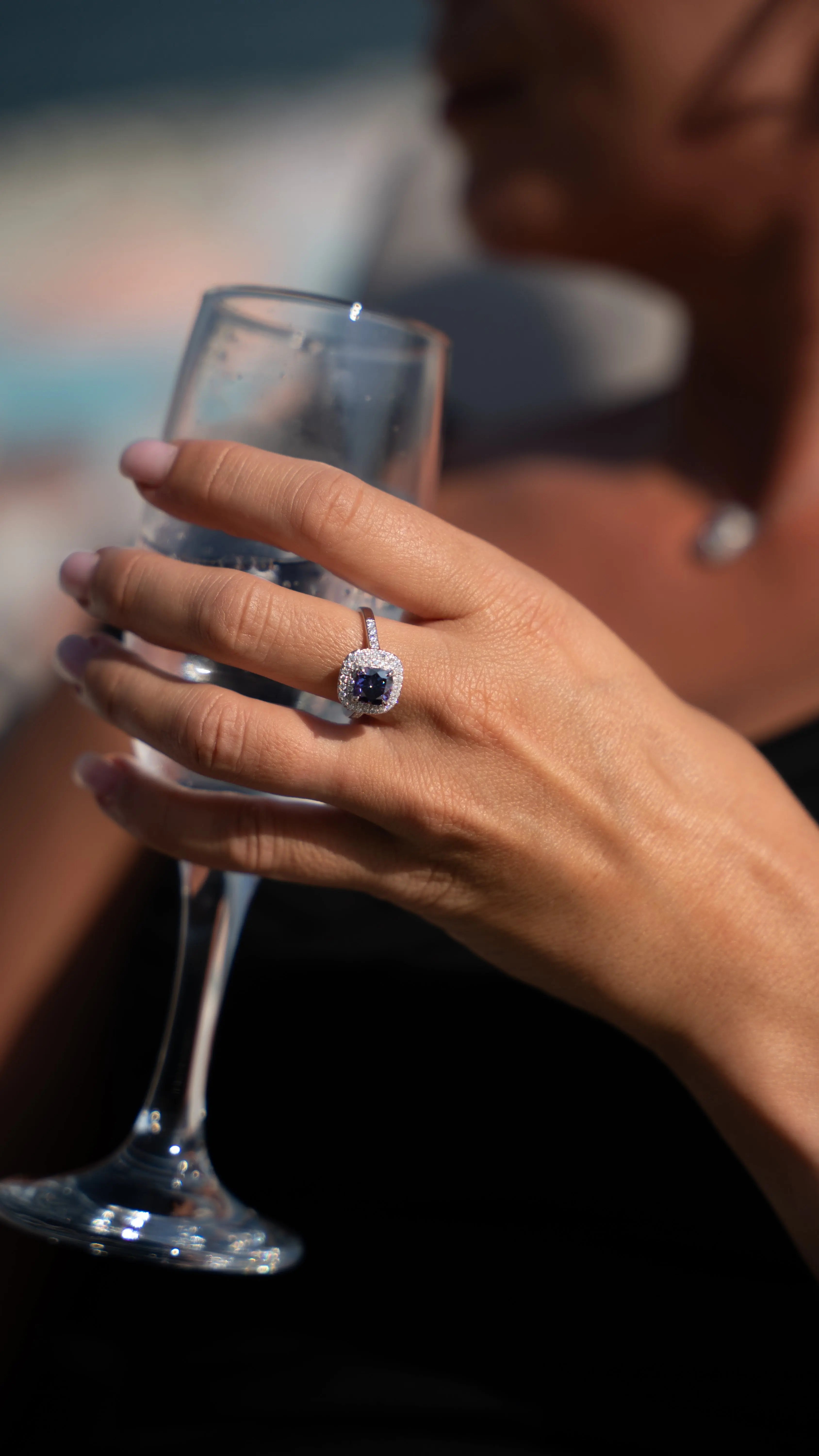 Lab Grown Diamonds Amethyst & Moissanite Cushion Cut Halo Ring - Lab Grown Diamonds Store