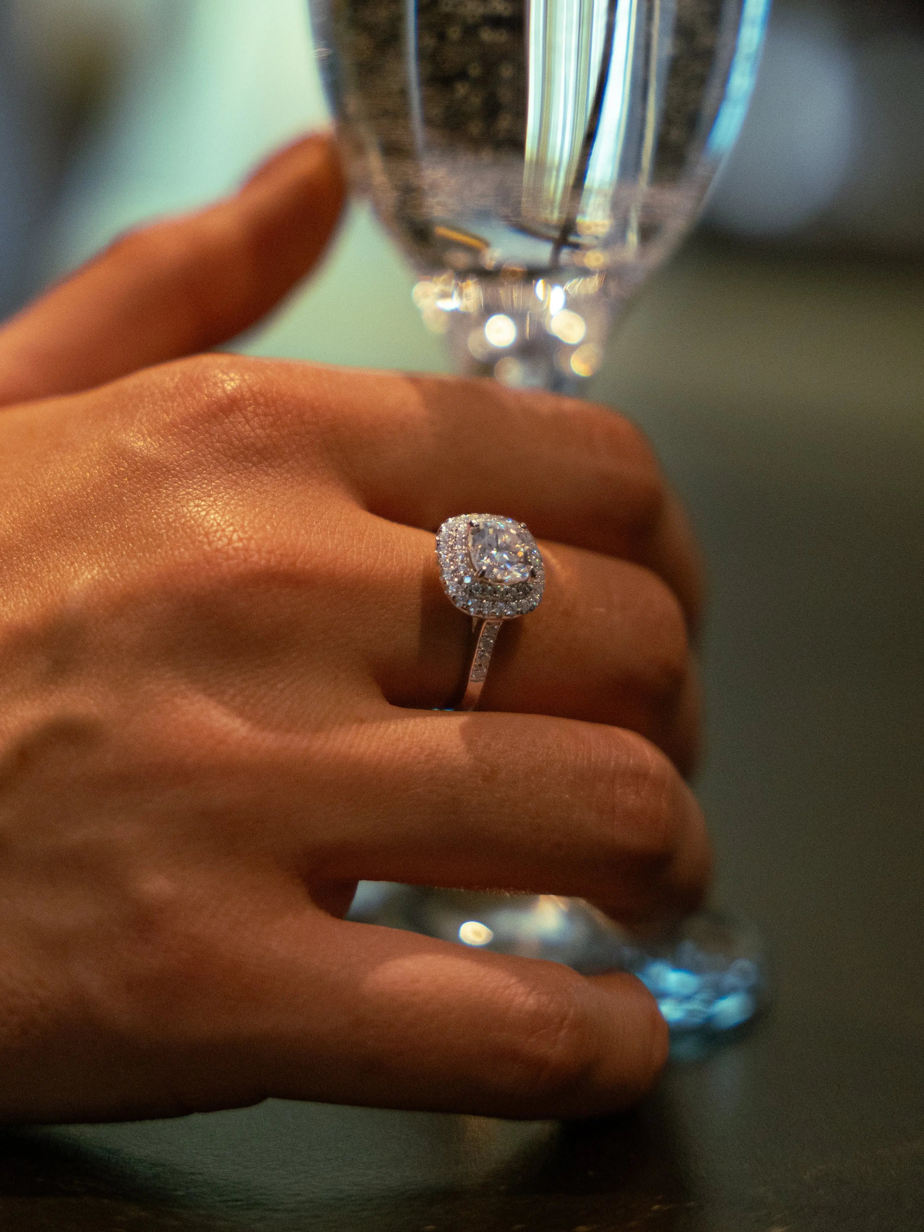 Diamond Inspired & Moissanite Cushion Cut Halo Ring - Lab Grown Diamonds Store