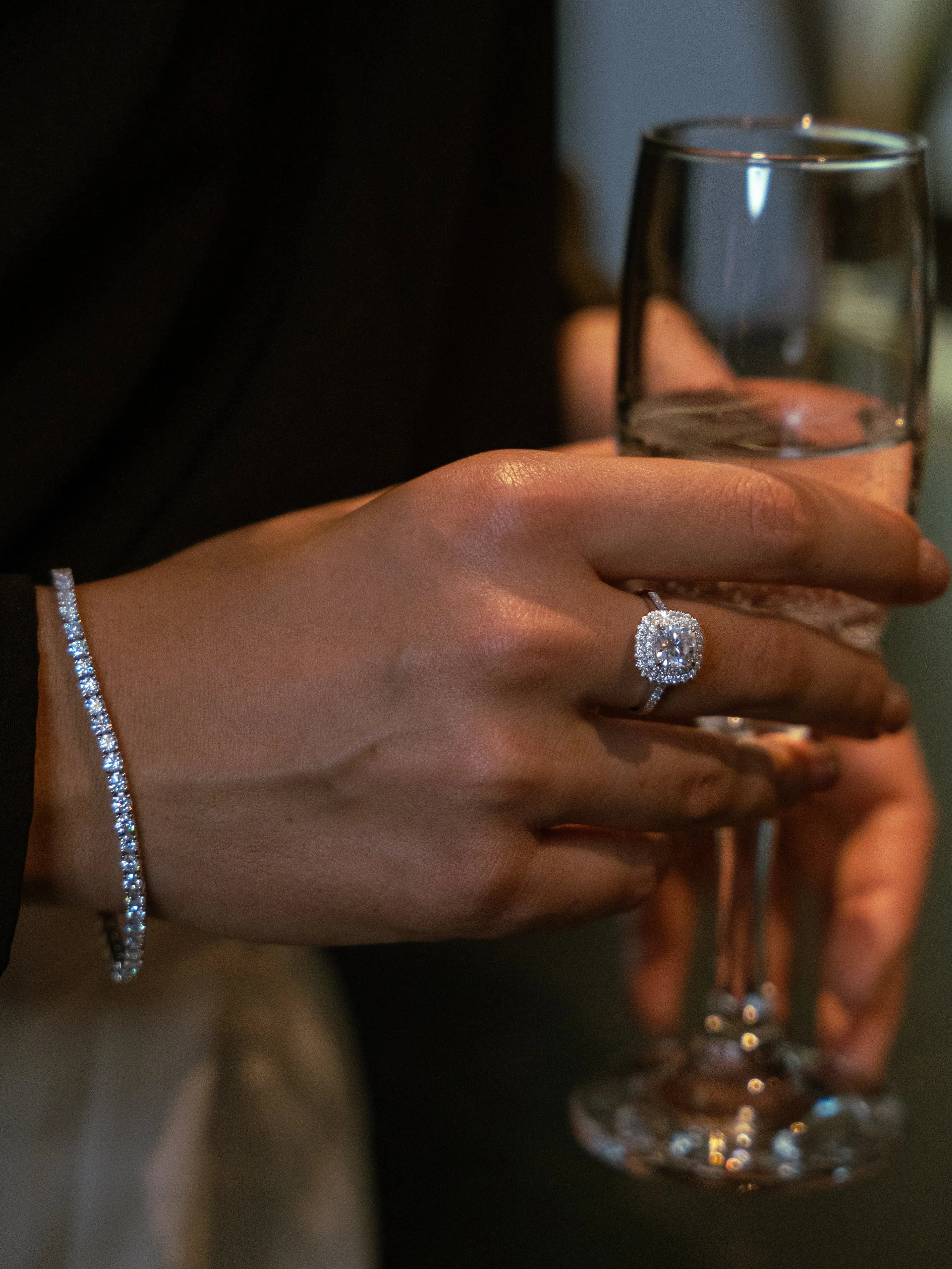 Diamond Inspired & Moissanite Cushion Cut Halo Ring - Lab Grown Diamonds Store