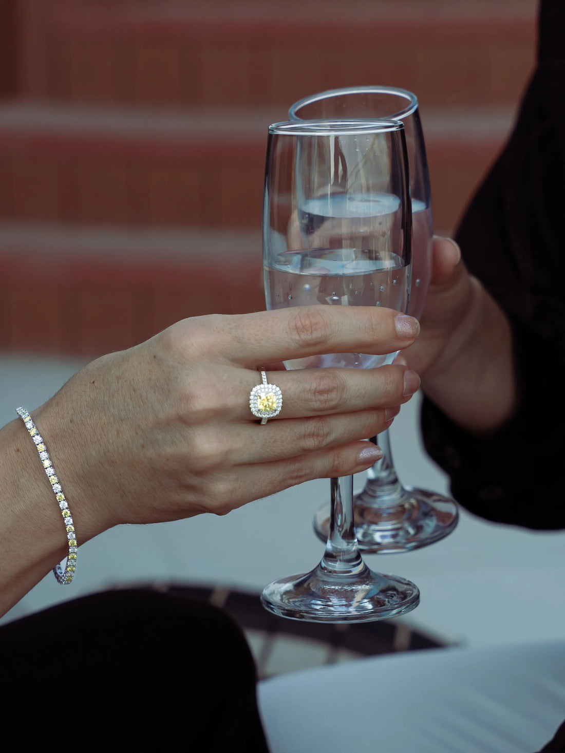 Yellow Sapphire & Moissanite Cushion Cut Halo Ring - Lab Grown Diamonds Store