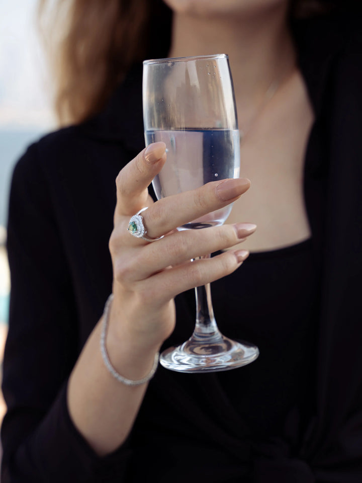 Emerald & Moissanite Heart Halo Ring - Lab Grown Diamonds Store