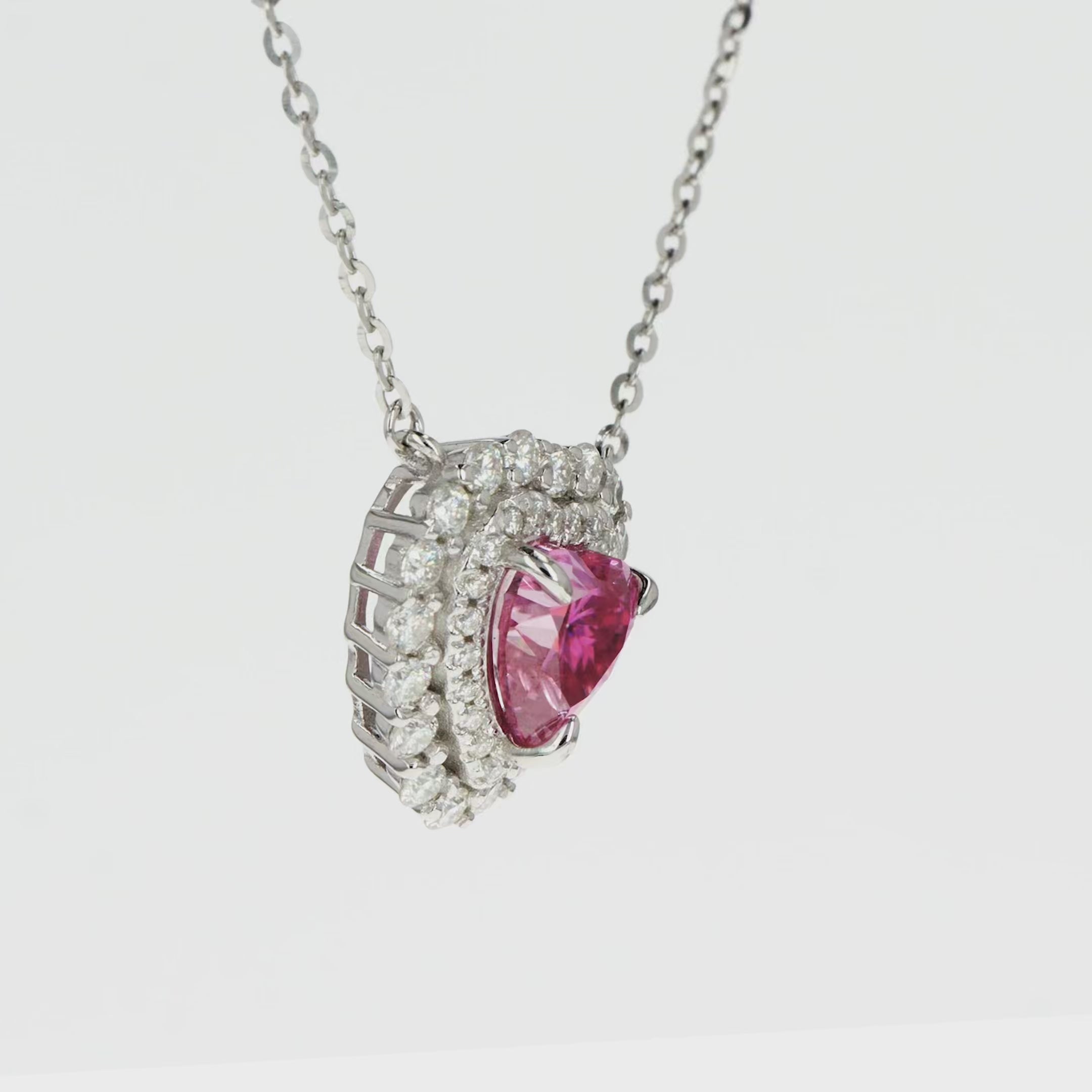 Pink & Diamond & Moissanite Heart Halo Pendant