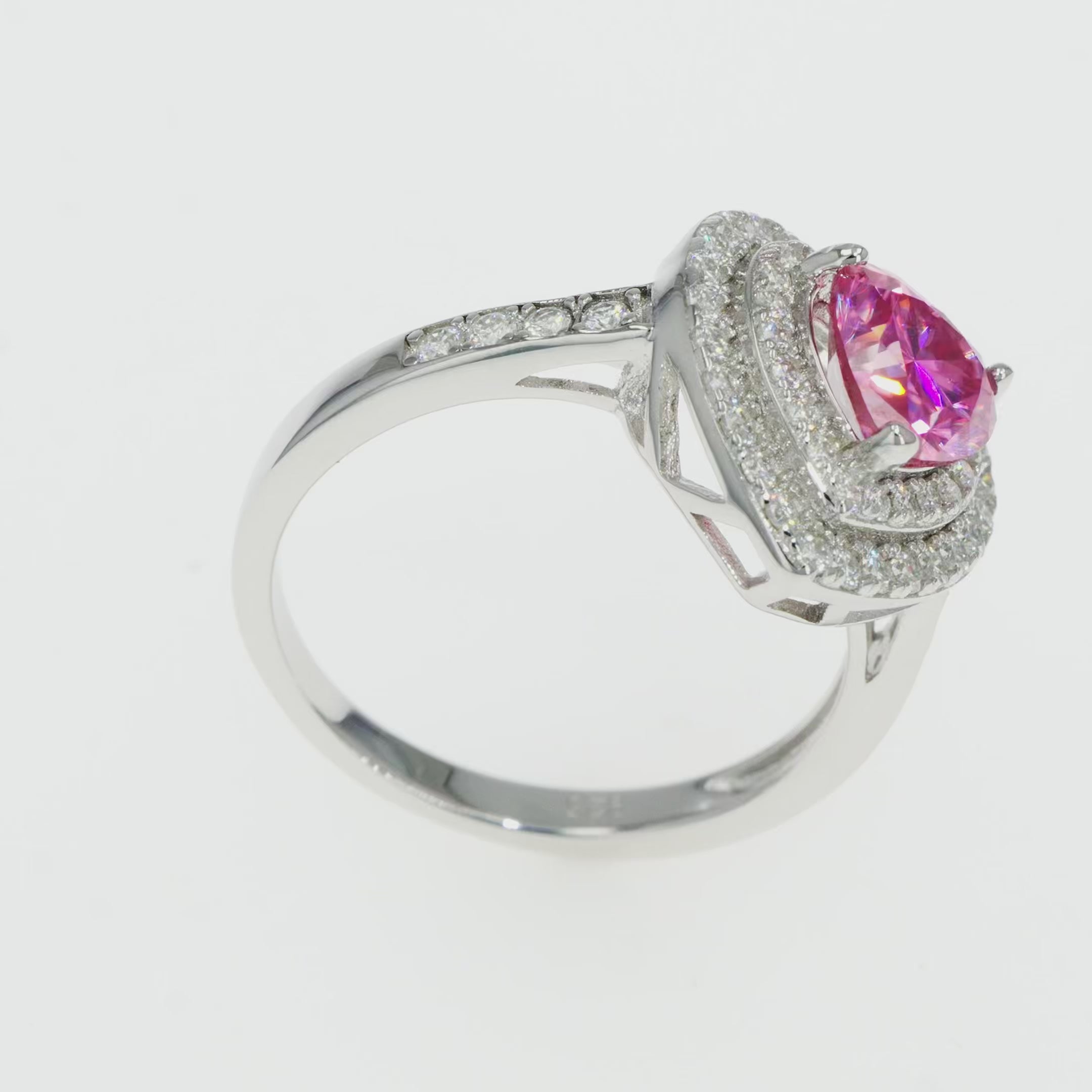 Pink Diamond & Moissanite Heart Halo Ring