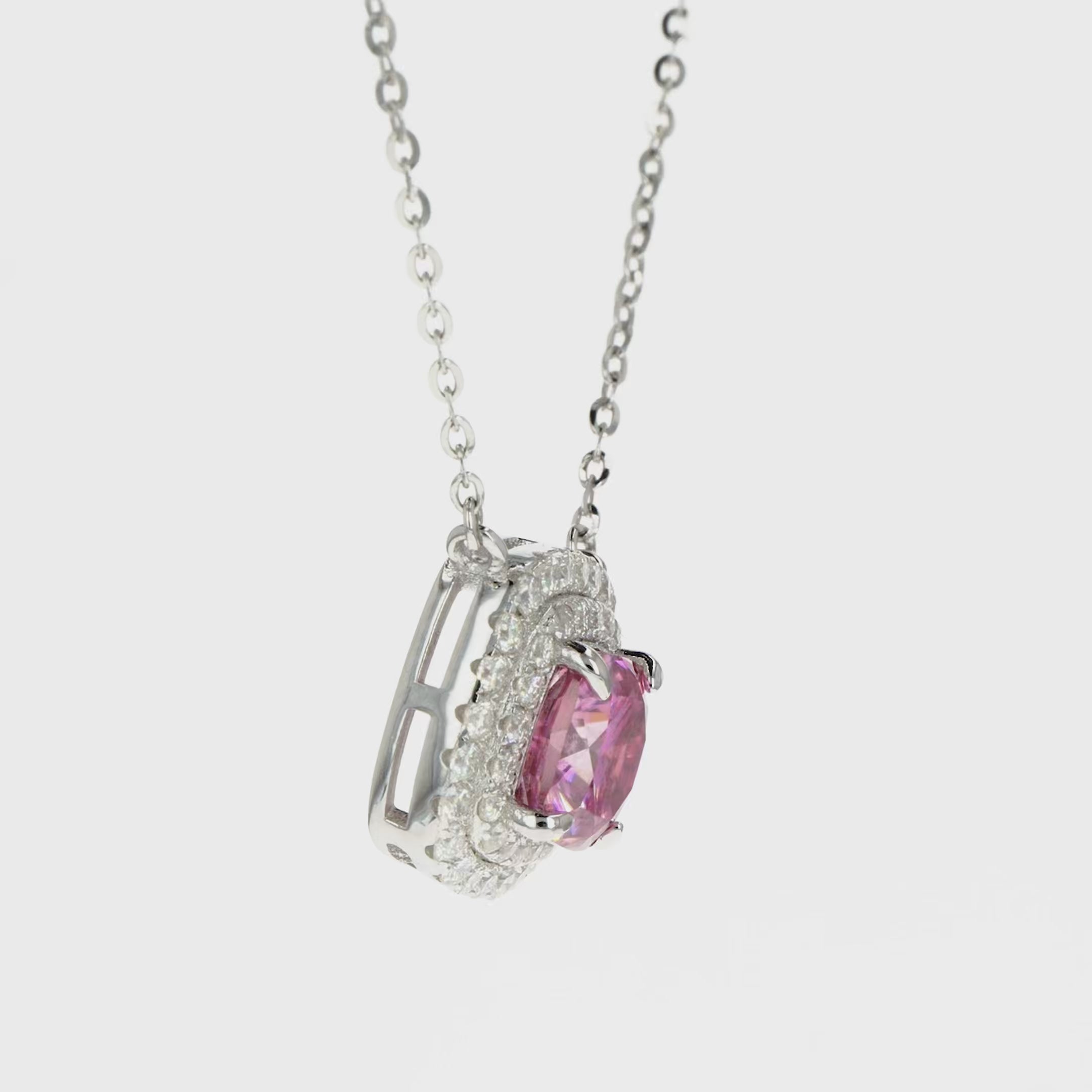 Pink Diamond & Moissanite Cushion Halo Pendant