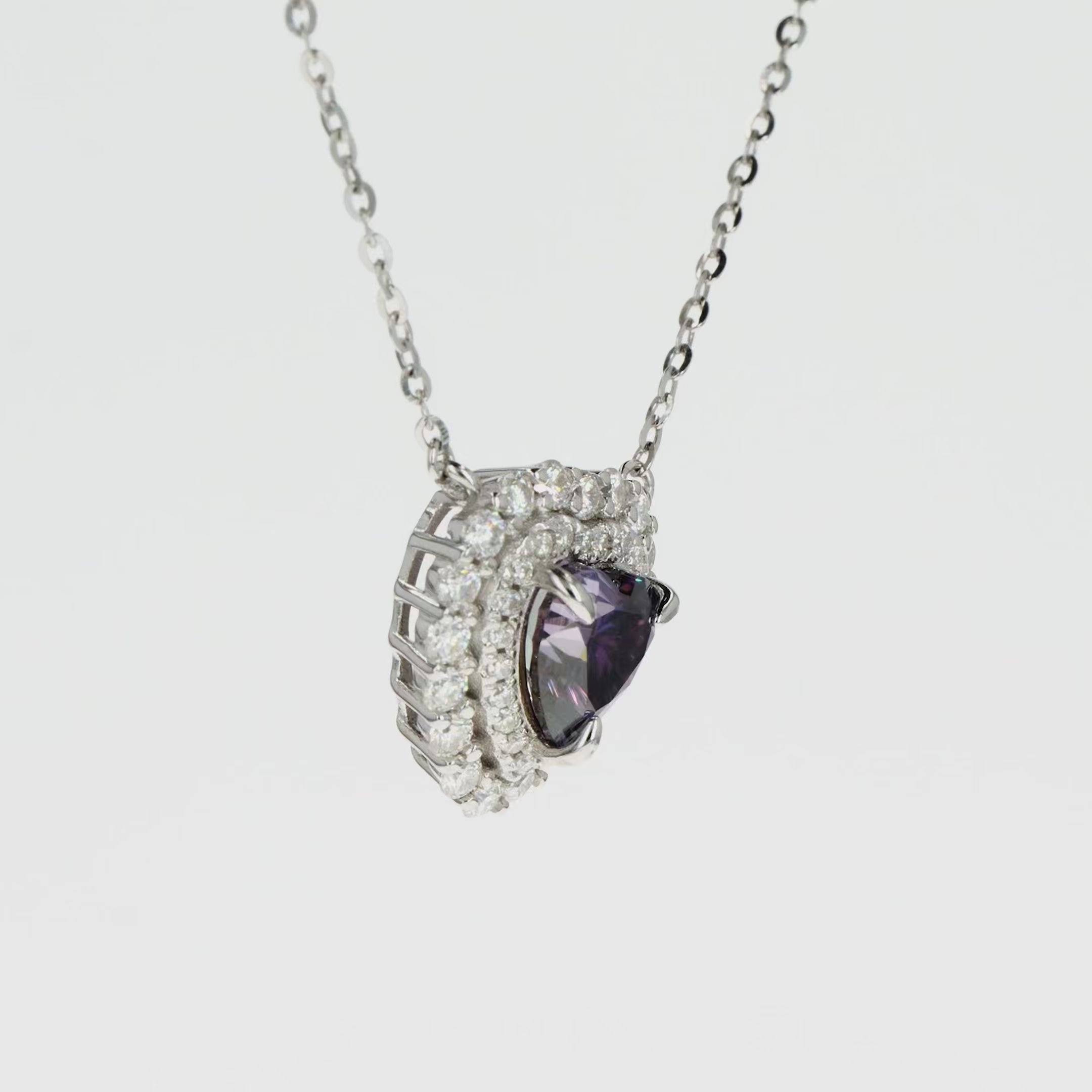 Amethyst & Moissanite Heart Halo Pendant