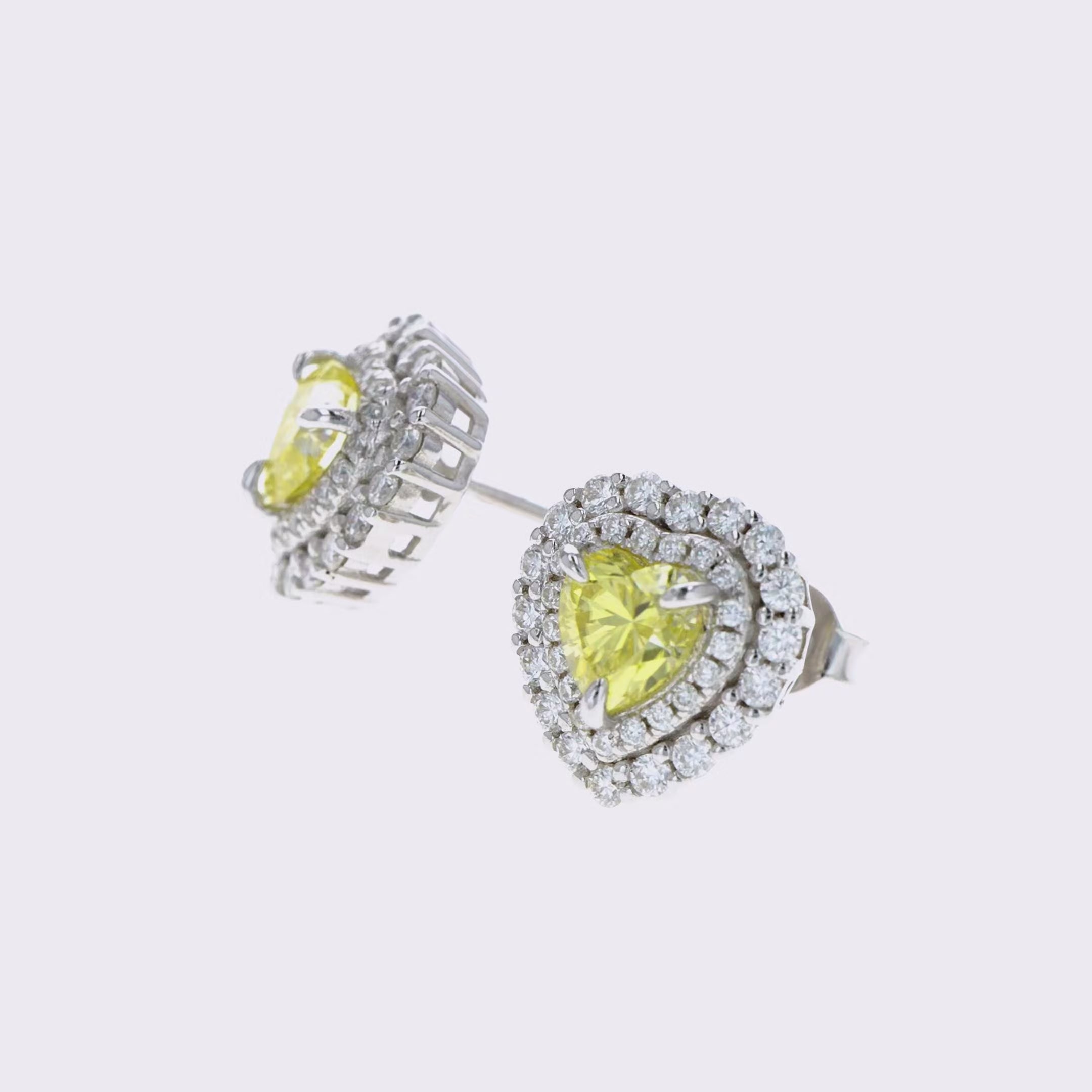 Yellow Sapphire & Moissanite heart Halo Earrings