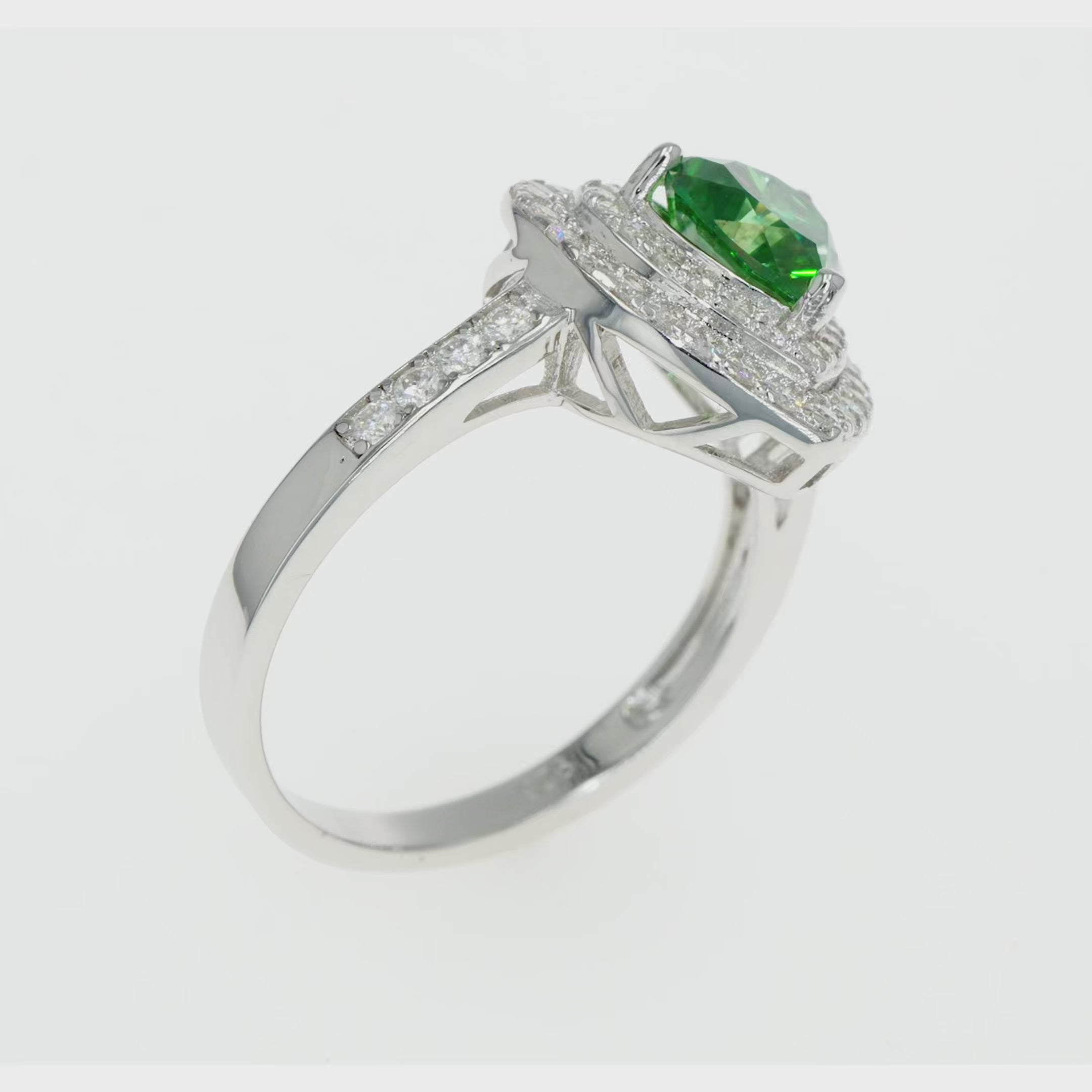 Emerald & Moissanite Heart Halo Ring
