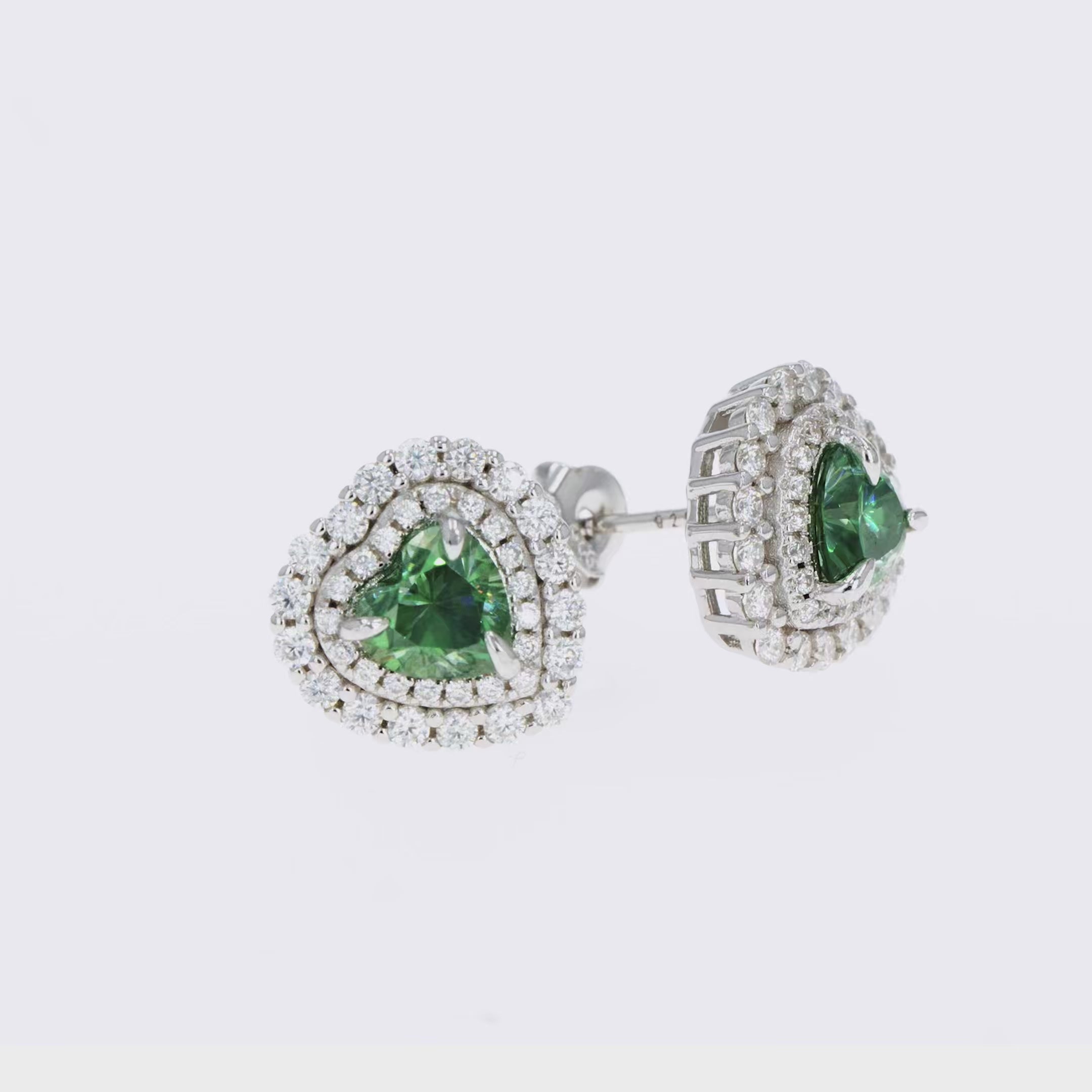 Emerald & Moissanite Heart Halo Earrings