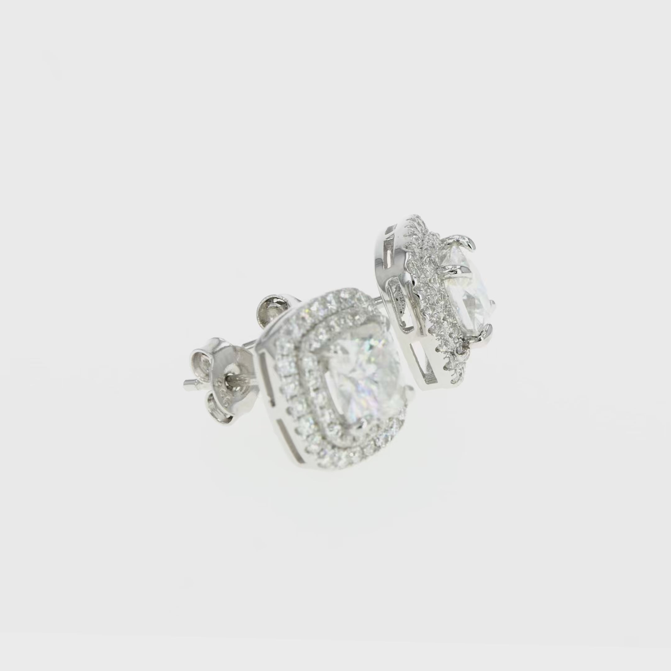 Diamond & Moissanite Cushion Halo Earrings