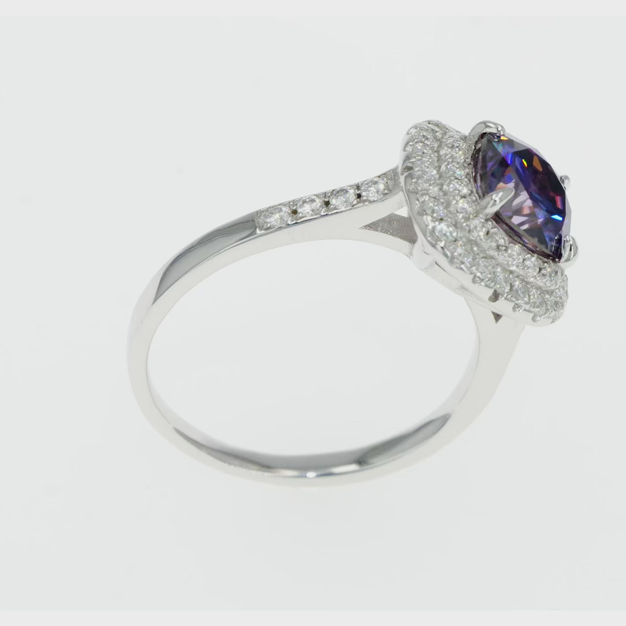 Amethyst & Moissanite Cushion Cut Halo Ring