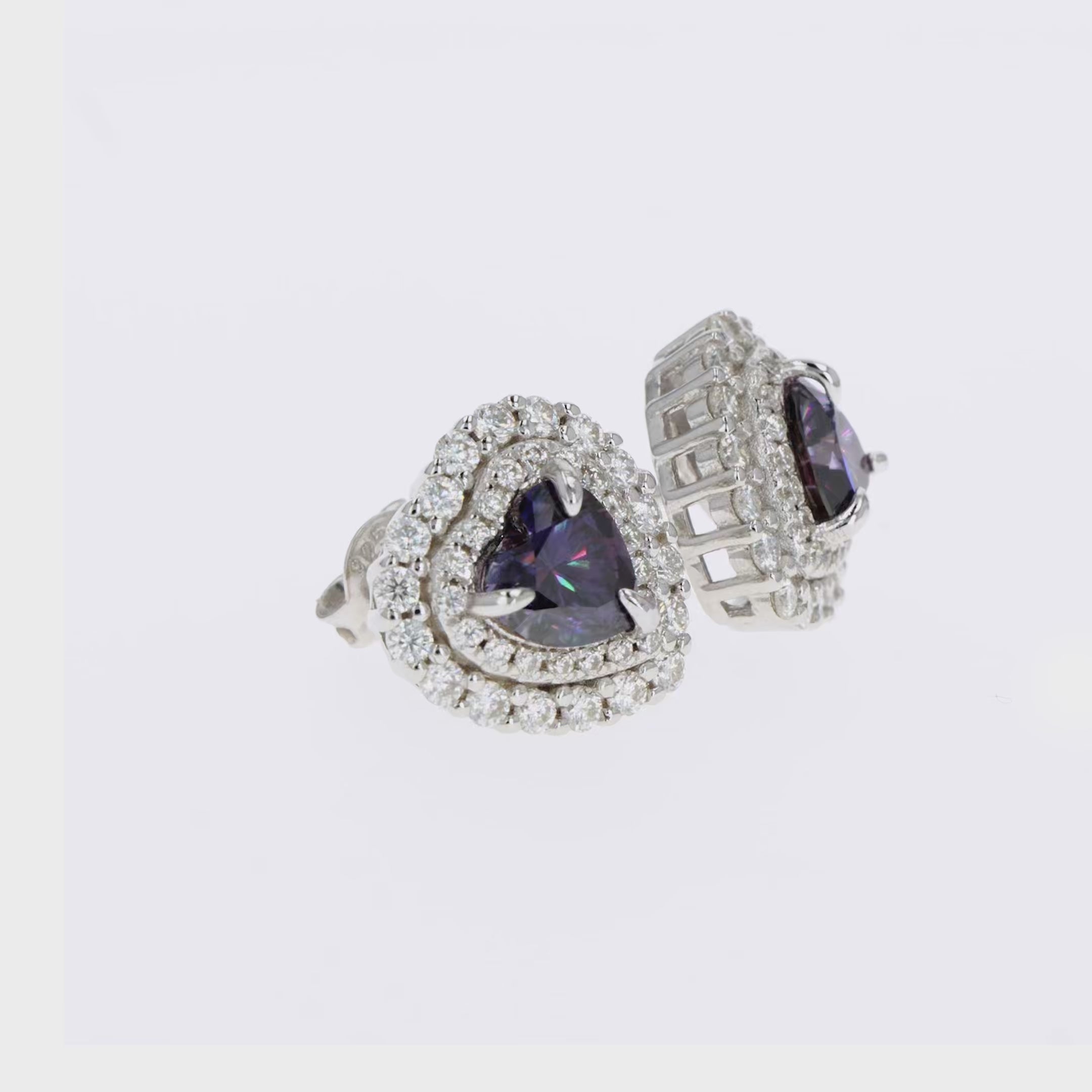 Lab Grown Diamonds Amethyst & Moissanite heart Halo Earrings