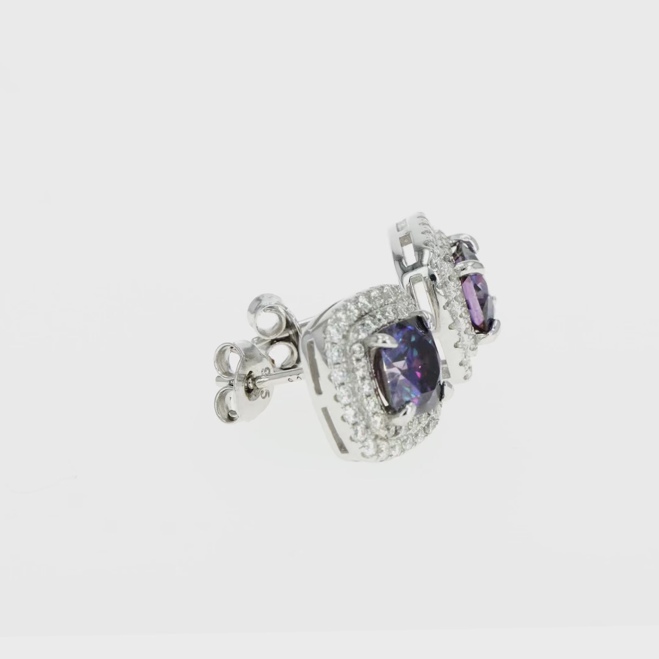 Lab Grown Diamonds Amethyst & Moissanite Cushion Halo Earrings