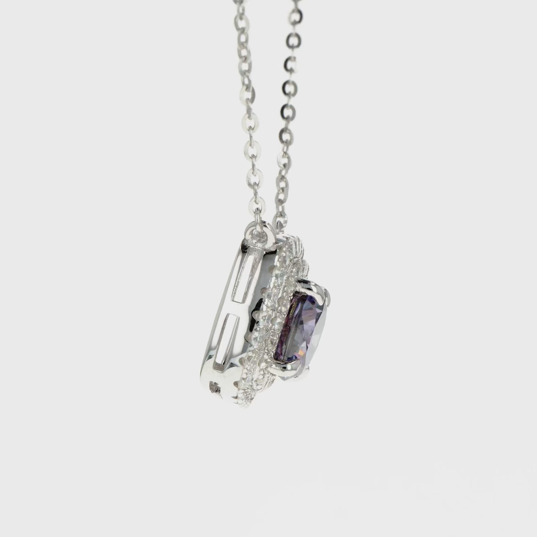 Lab Grown Diamonds Amethyst & Moissanite Cushion Halo Pendant