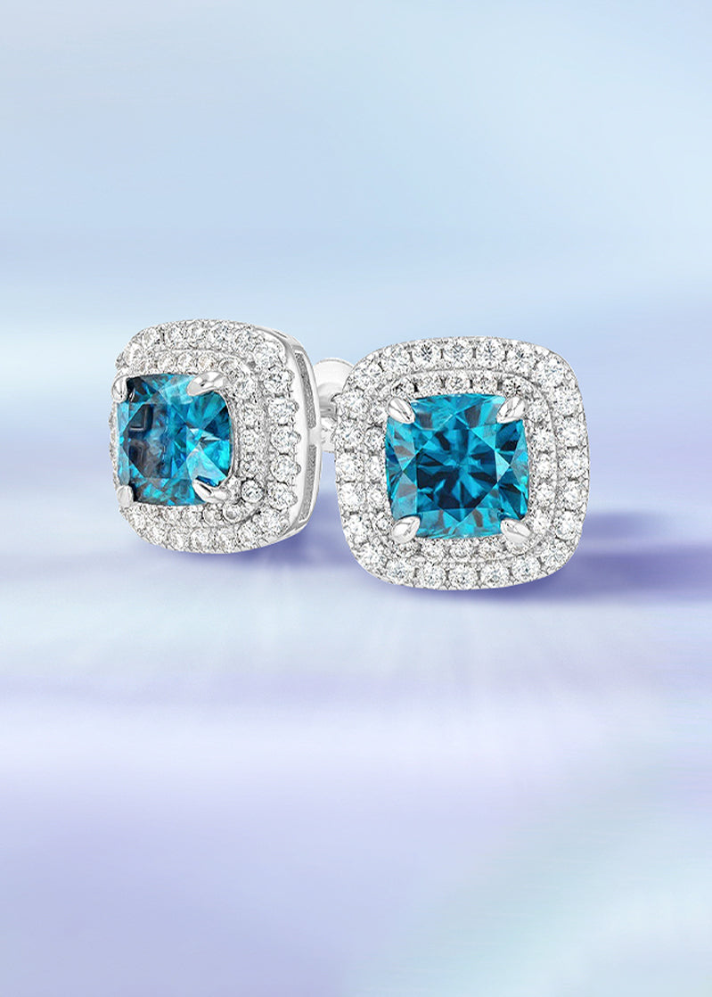 blue sapphire and moissanite earrings